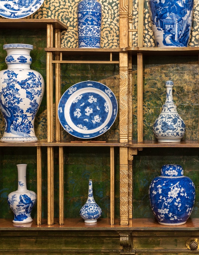 Porcelain Collection with Gilded Shelving Wall Display