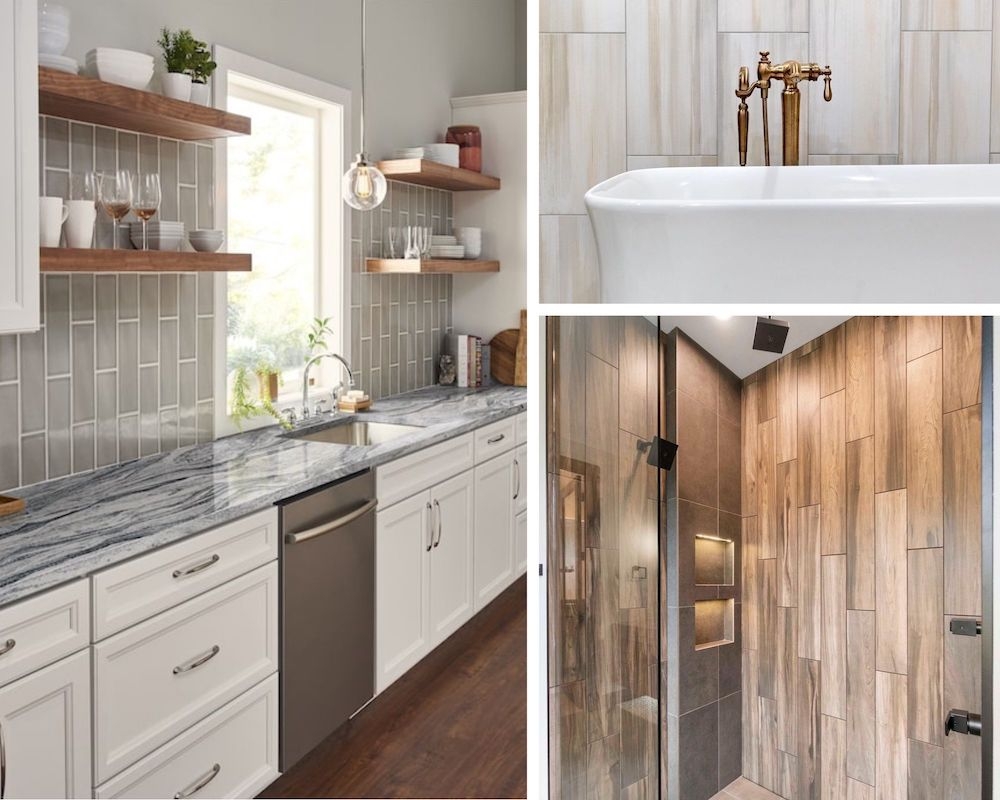 Porcelain Tile Wood Look Installation for Textured Bathroom