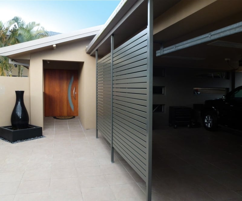 Privacy Screen Taupe Grey Finish Horizontal Slat Entry Screen