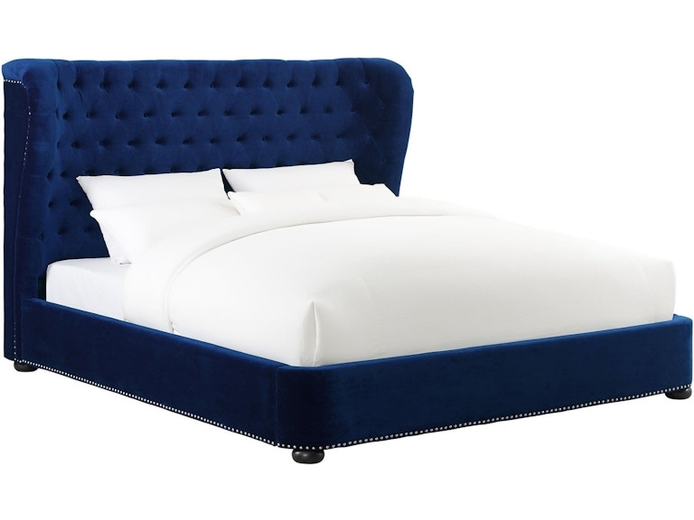 Queen Bed Diamond Tufting and Turned Feet Transitional Glam