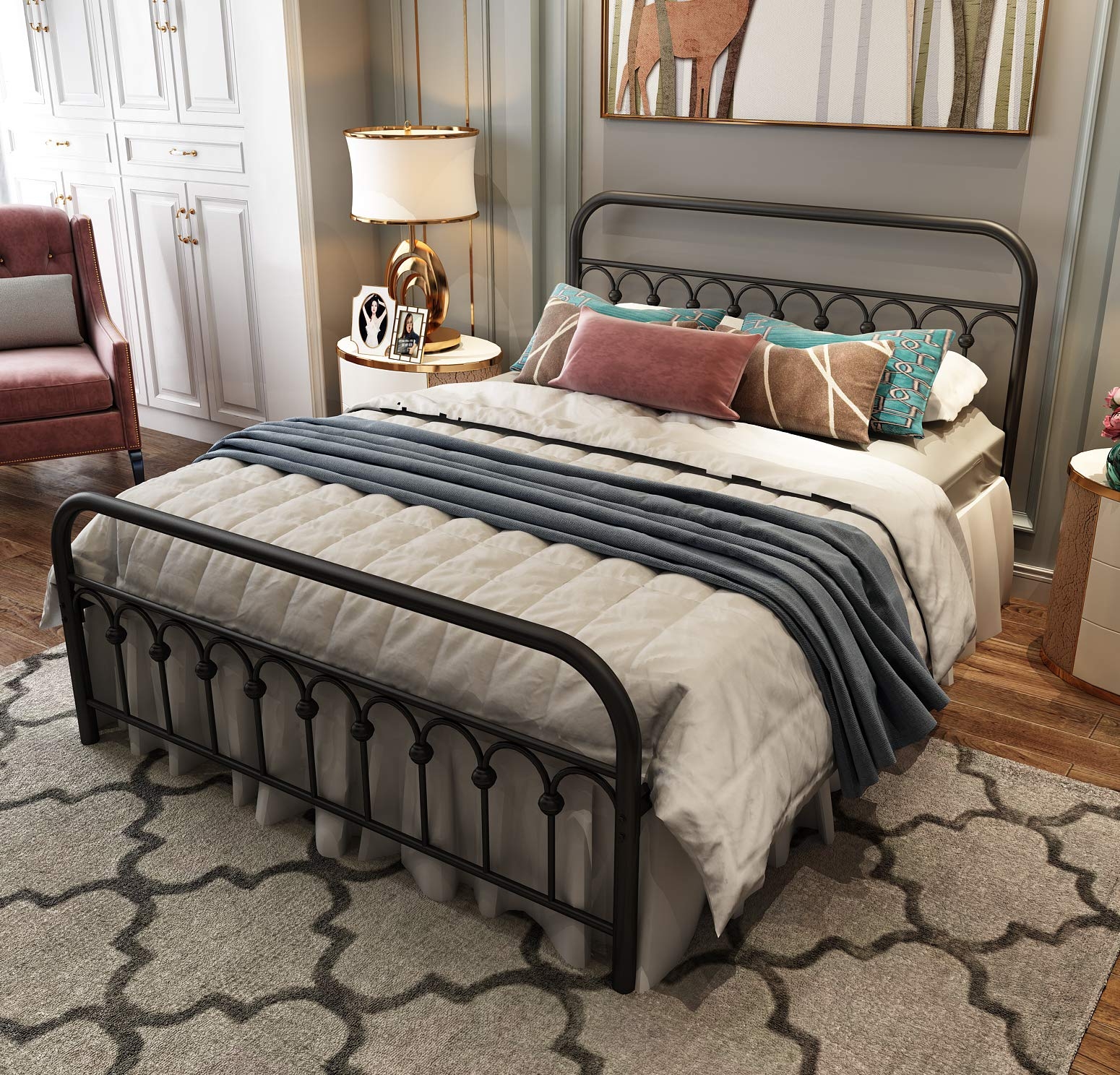 Queen Bed Frame with Decorative Scrollwork Details