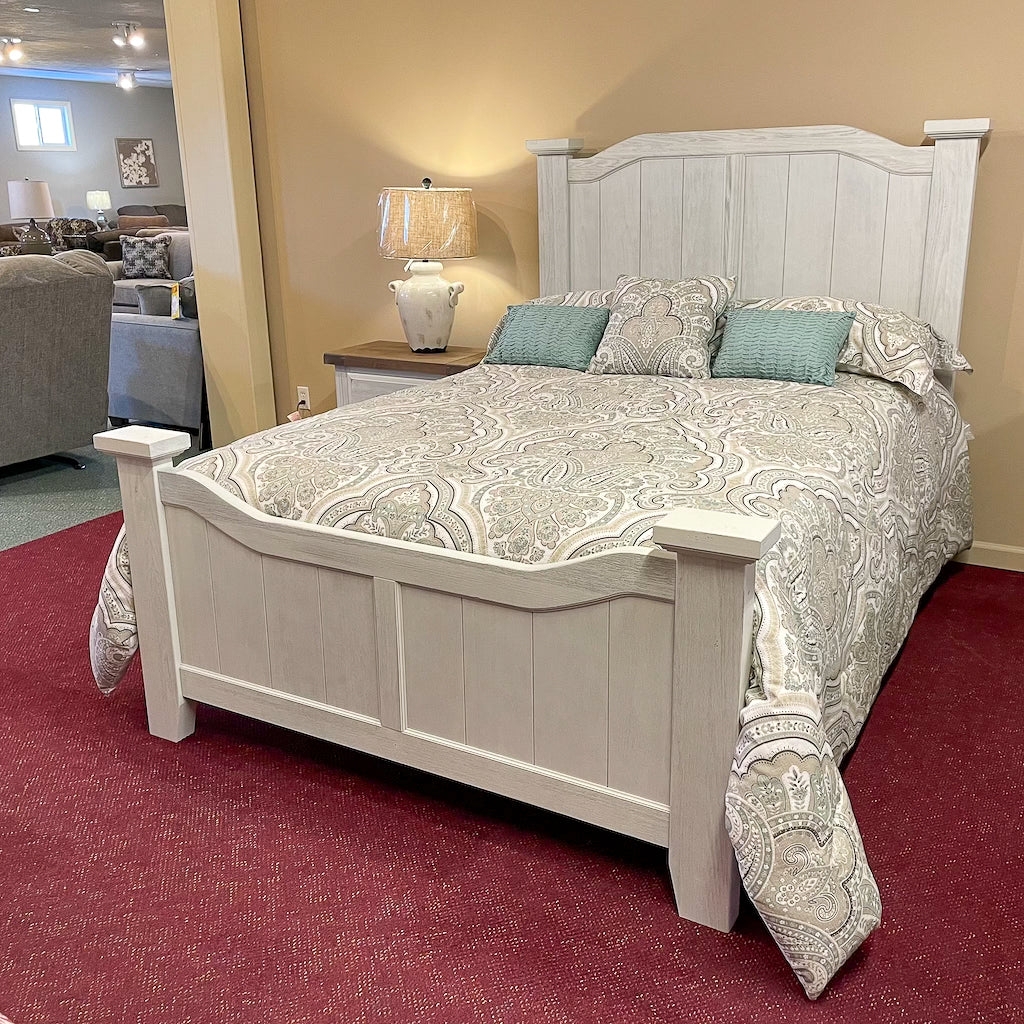 Queen Bed Off White Arched Headboard Whitewashed Finish