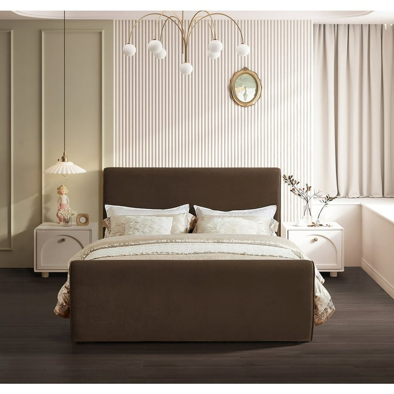 Queen Bed: Rectangular Silhouette Padded Velvet Frame