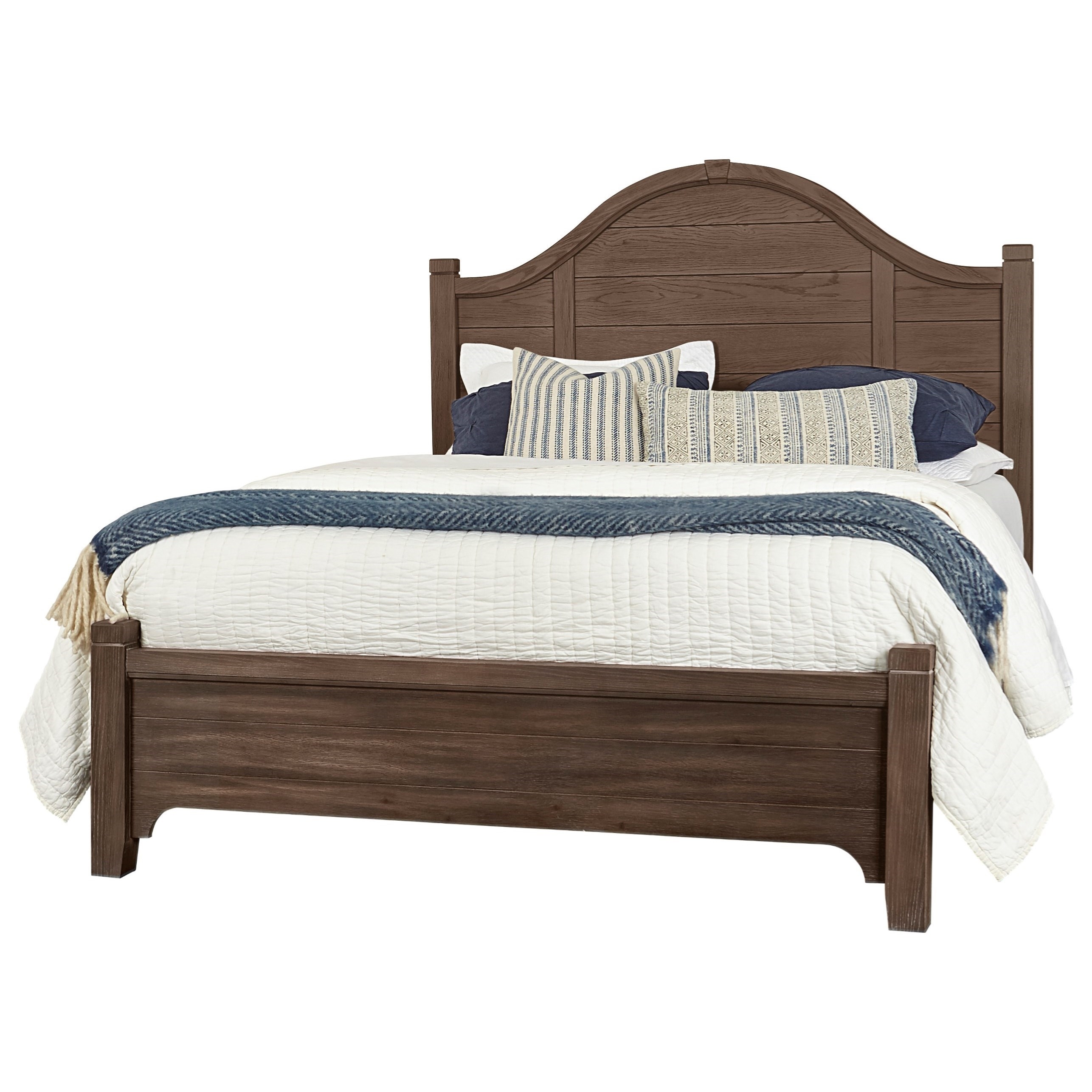 Queen Bed Walnut Arched Headboard Horizontal Planked Bed