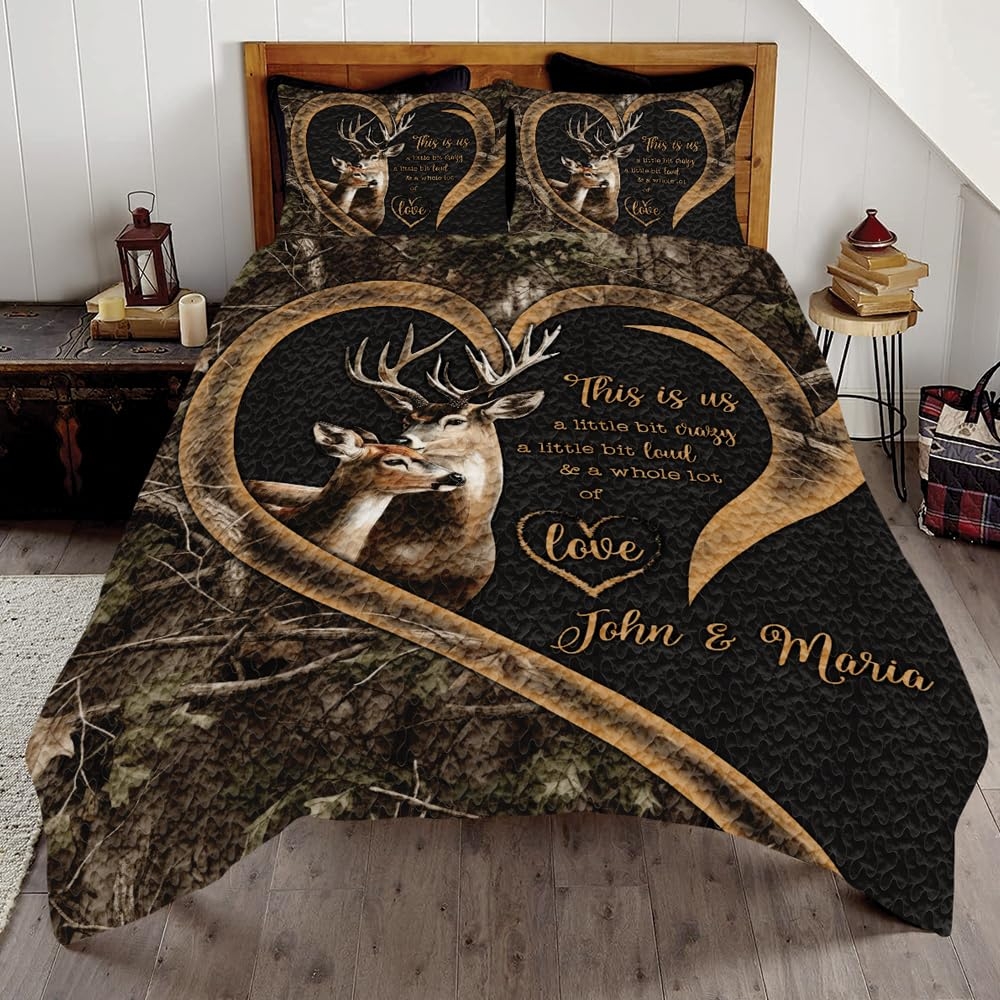 Quilt Set: Personalized Names with Forest Camo Print Design