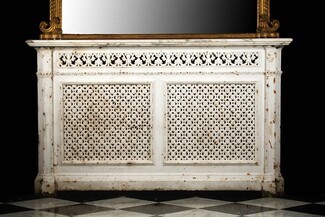 Radiator Cover Distressed Off-White Stone Top Fleur De Lis