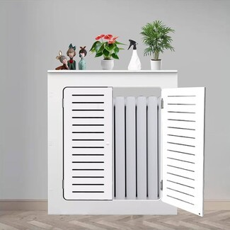 Radiator Cover Modern Dual Louvered Doors White Cabinet