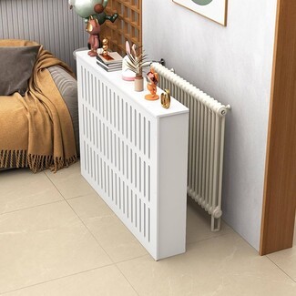 Radiator Cover Slim White Metal Vertical Slotted Vents