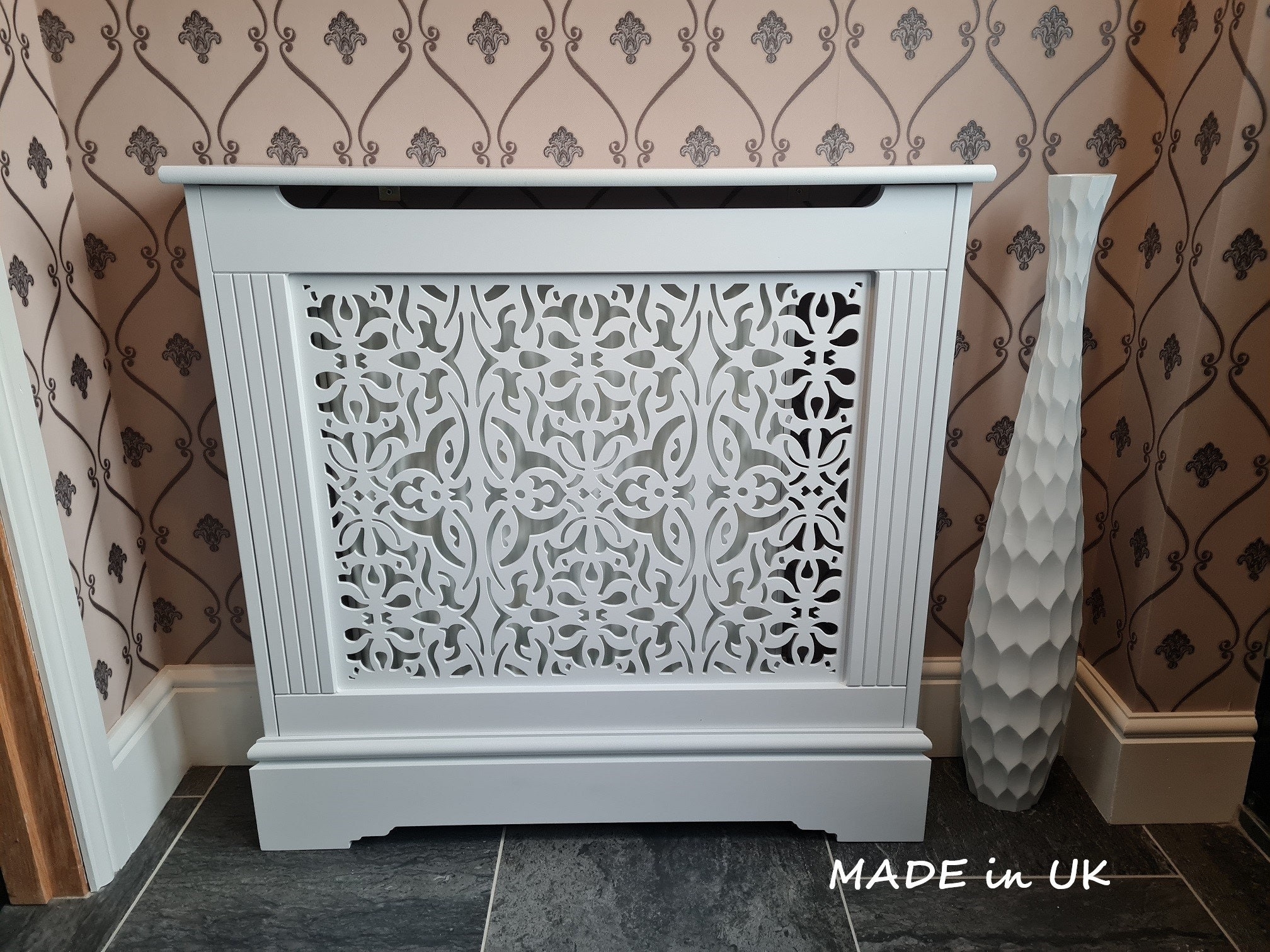 Radiator Cover Traditional White Fretwork Panel Cabinet