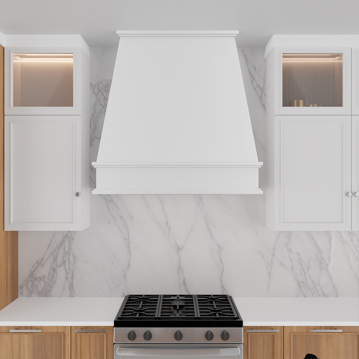 Range Hood Reeded Glass: White Tapered Range Hood