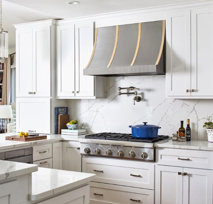 Range Hood Riveted Metal: Sloped Stainless Range Hood