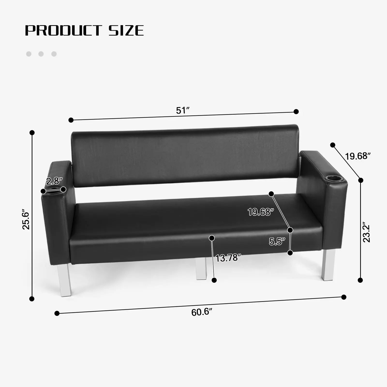 Reception Bench With Cup Holders and Open Back Design