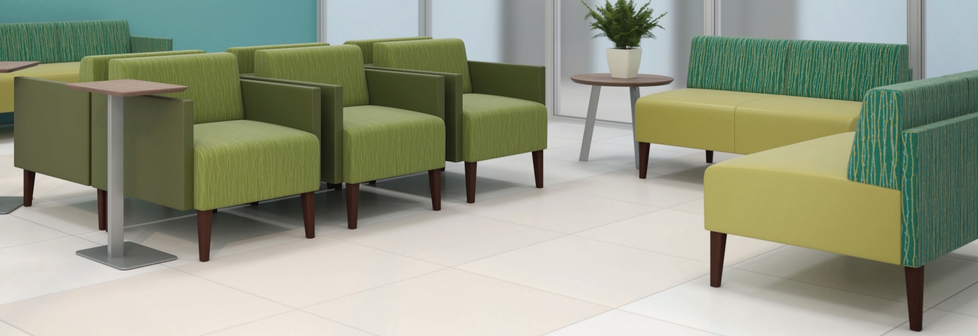 Reception Bench with Patterned Backrest and Lime Green