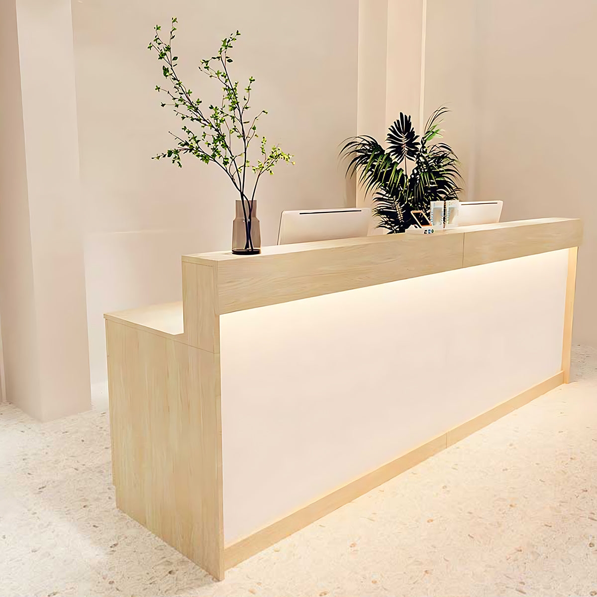 Reception Desk with Ambient Backlighting and Japandi Style