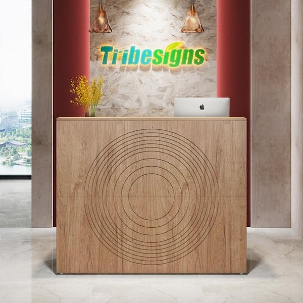 Reception Desk with Compact 48 Inch Width and Wood Tones