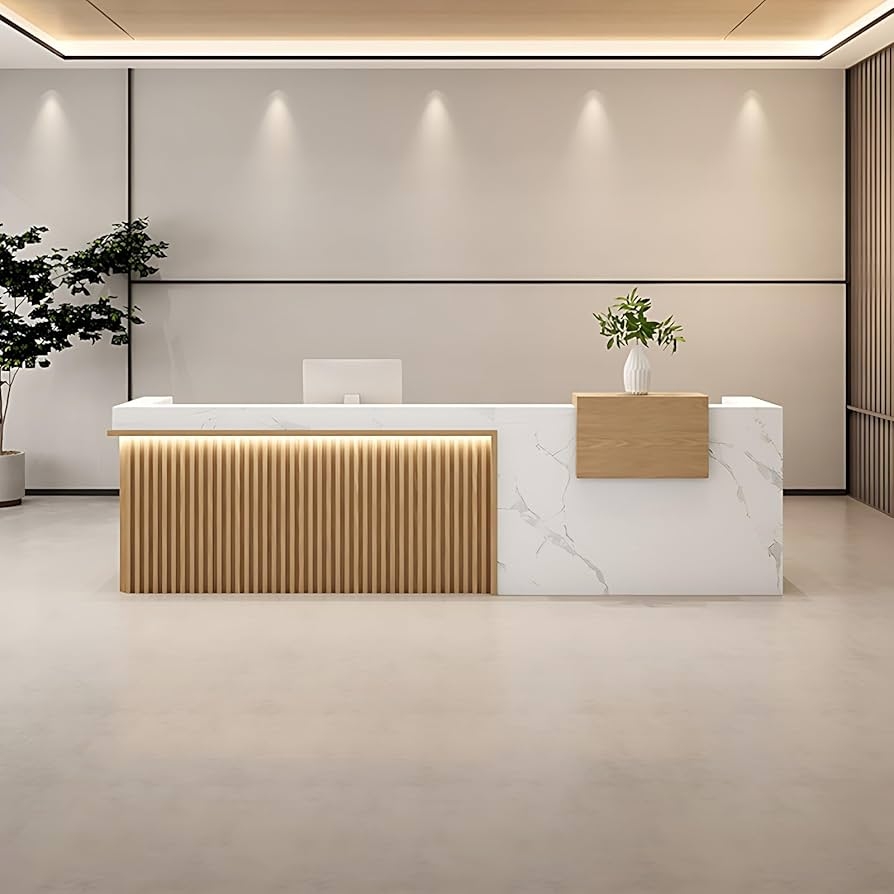 Reception Desk with Fluted Wood Front and Luxury Spa Style