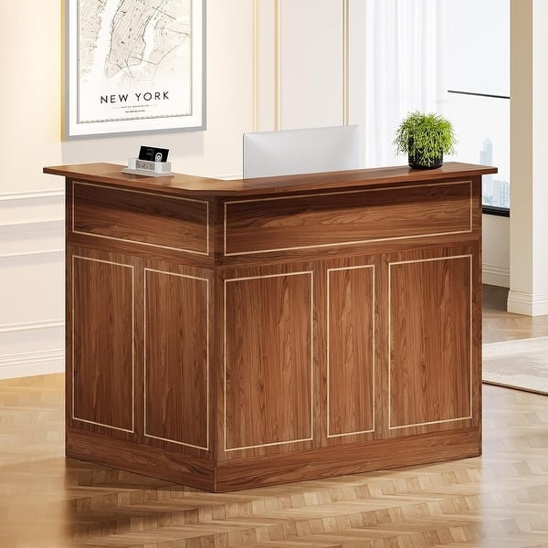 Reception Desk with Gold Tone Inlay and Transitional Style