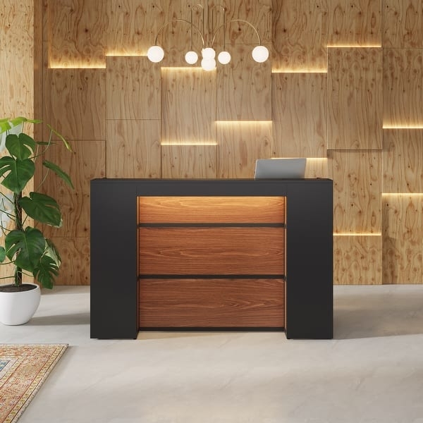 Reception Desk with LED Integrated Panels and Black Frame