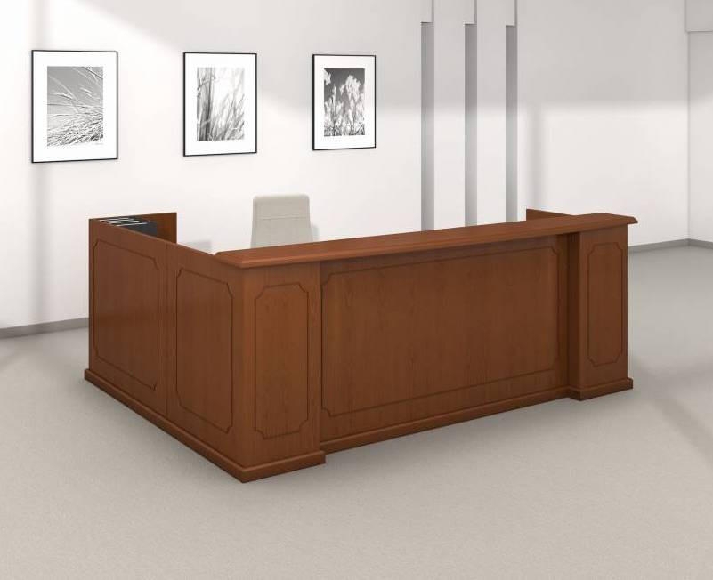 Reception Desk with Recessed Paneling and Mahogany Finish