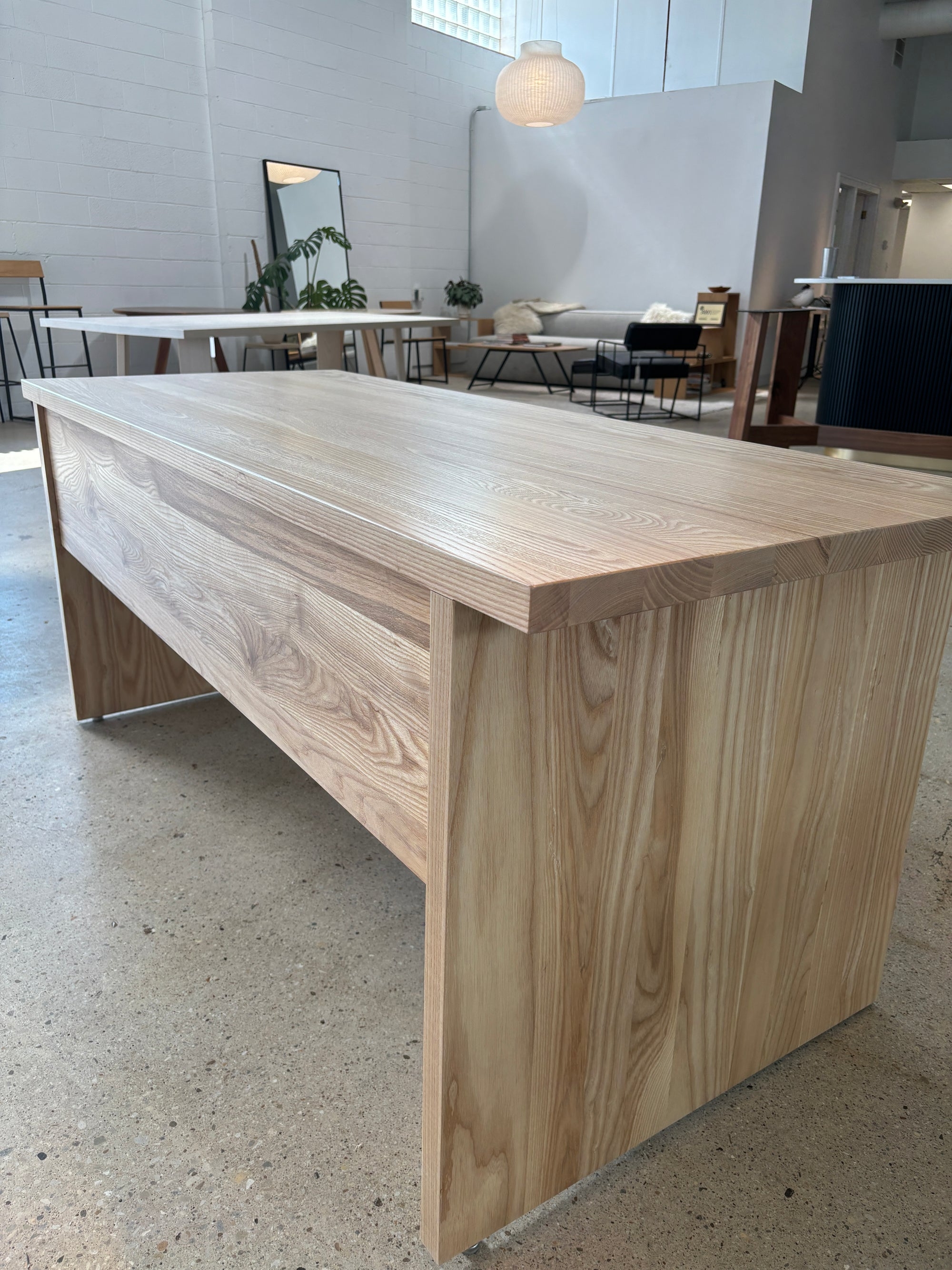 Reception Desk with Solid Panel Base and Blonde Wood Style