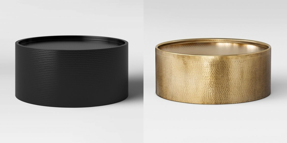Recessed Tray Coffee Table in Matte Black Hammered Metal