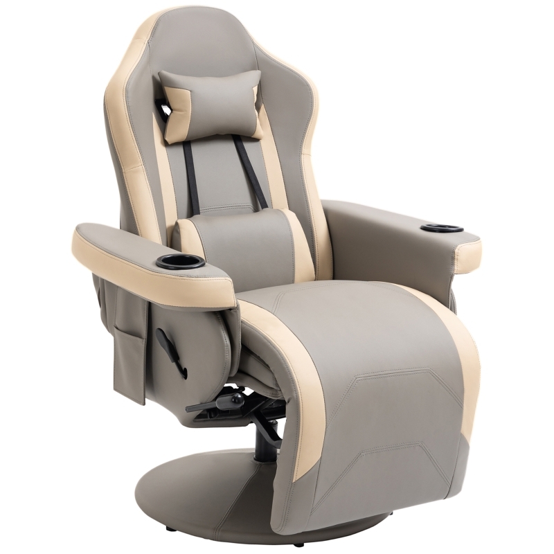 Recliner Armchair: Taupe Cup Holders Storage Pocket Swivel