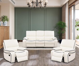 Recliner Sofa Set: Black Piping Sofa Set in Cream White