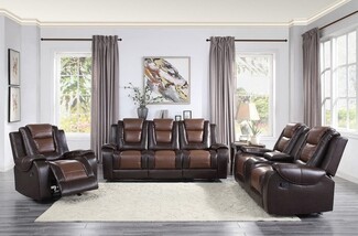 Recliner Sofa Set: Manual Reclining Two-Tone Reclining Sofa Set