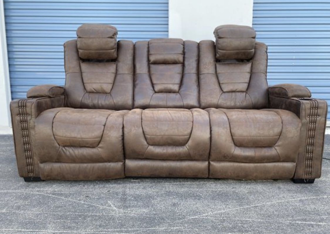 Recliner Sofa with Weathered Texture and Rustic Electric Recliner