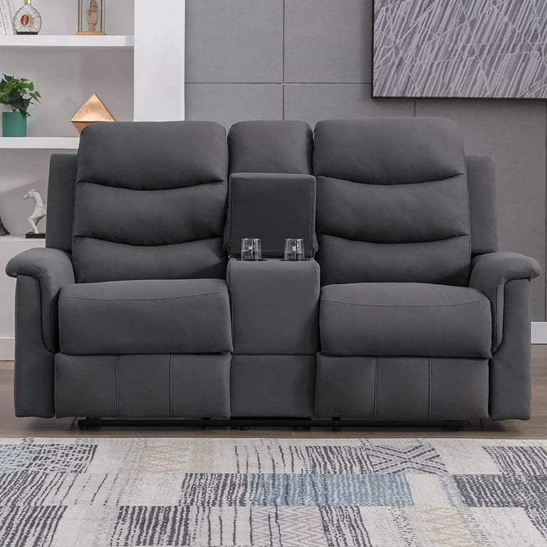 Reclining Loveseat: Dark Grey Upholstery Theater Seating