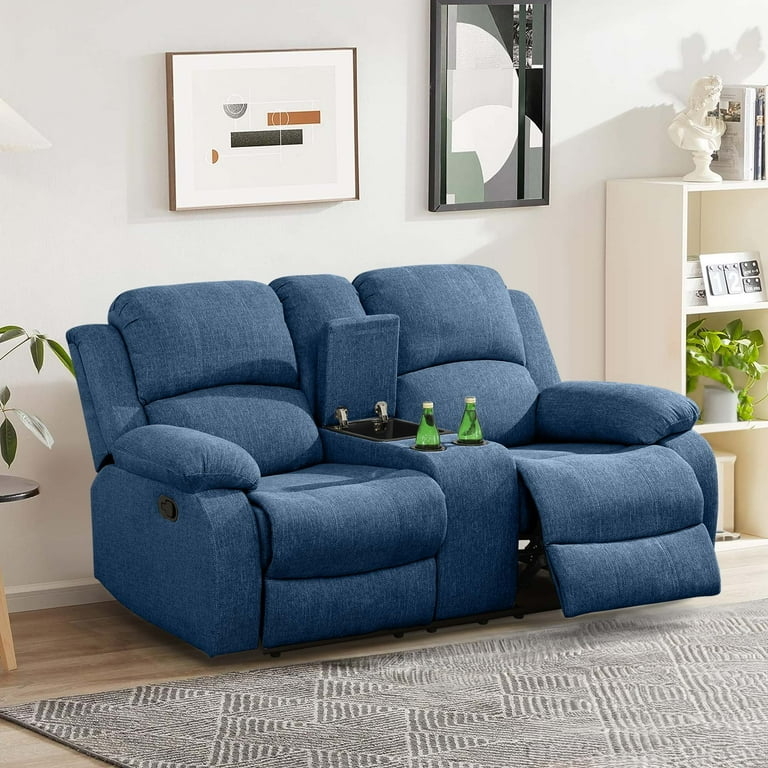 Reclining Loveseat: Denim Blue Fabric Blue Reclining Loveseat