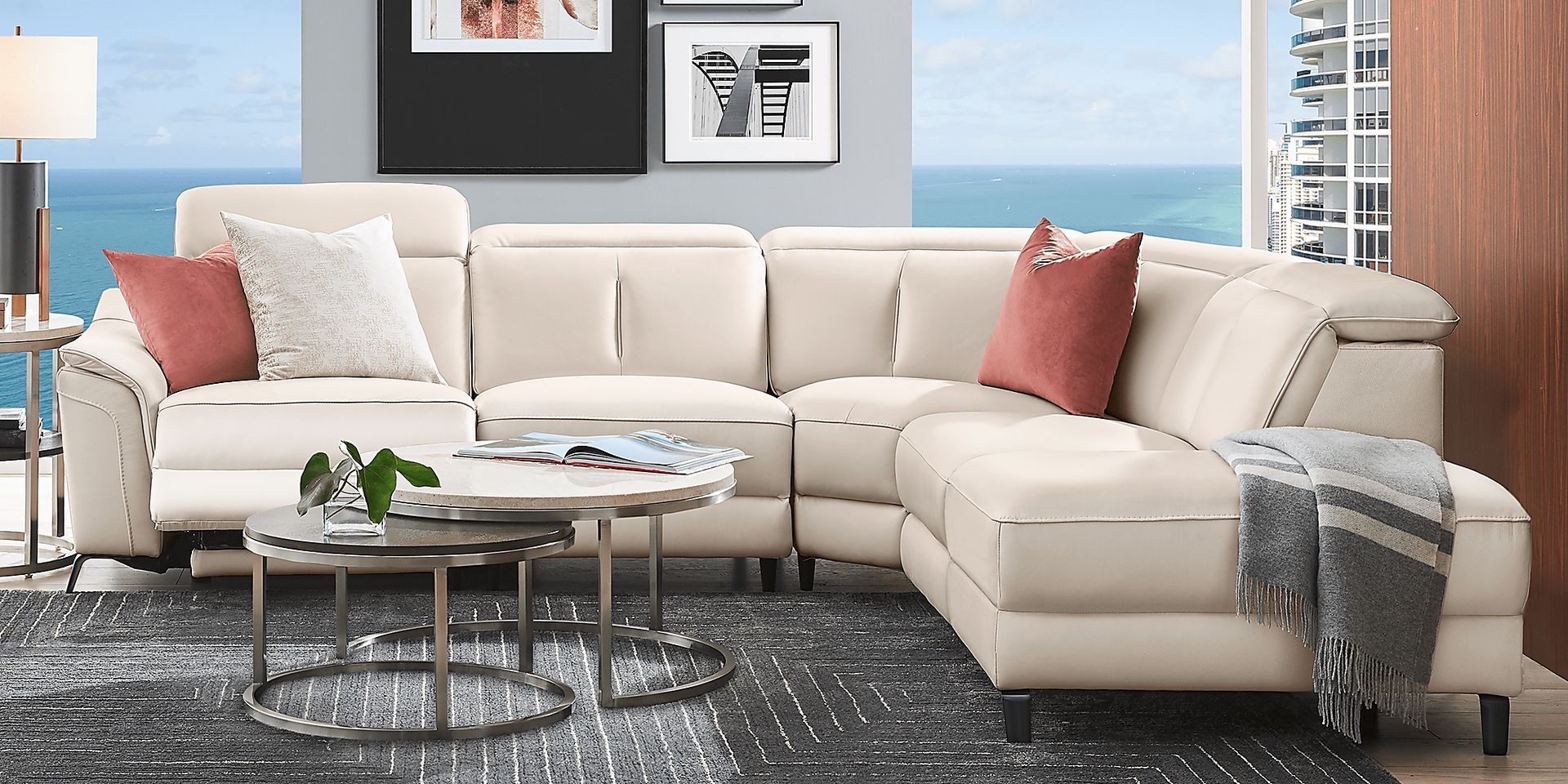 Reclining Sectional Beige Power Nesting Coffee Tables
