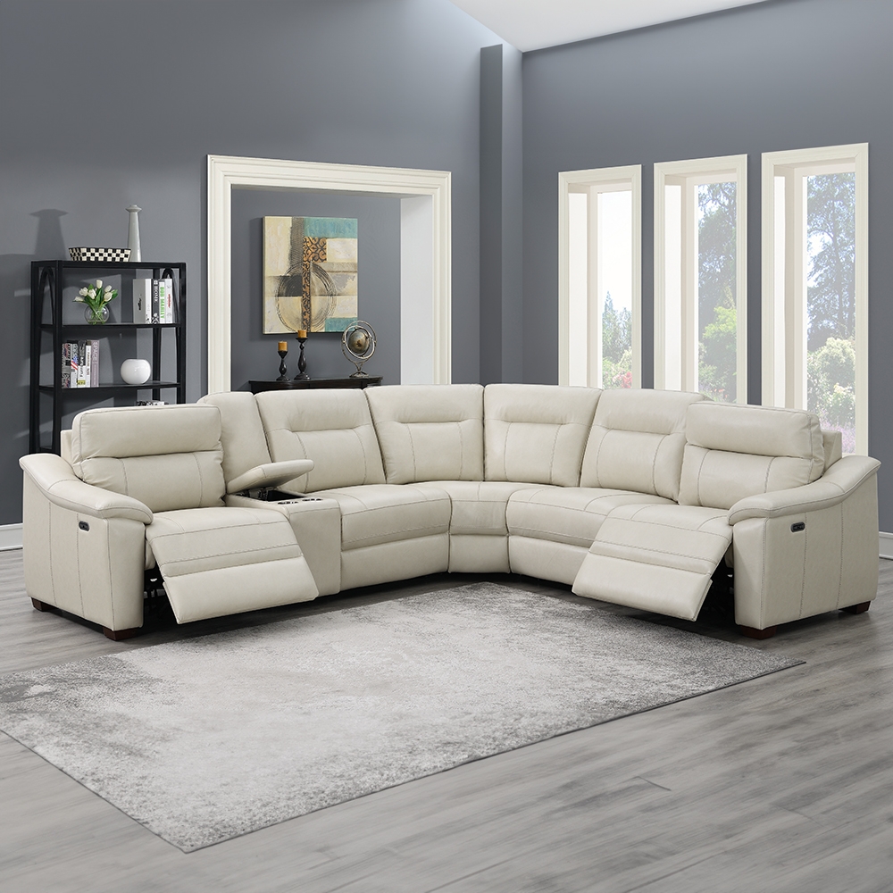Reclining Sectional Dual Power Leather Storage Console