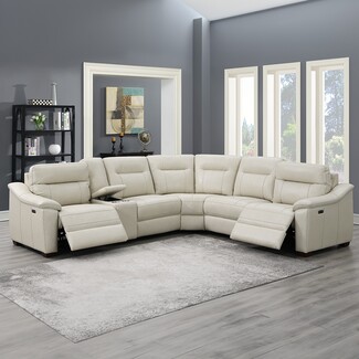 Reclining Sectional Dual Power Leather Storage Console