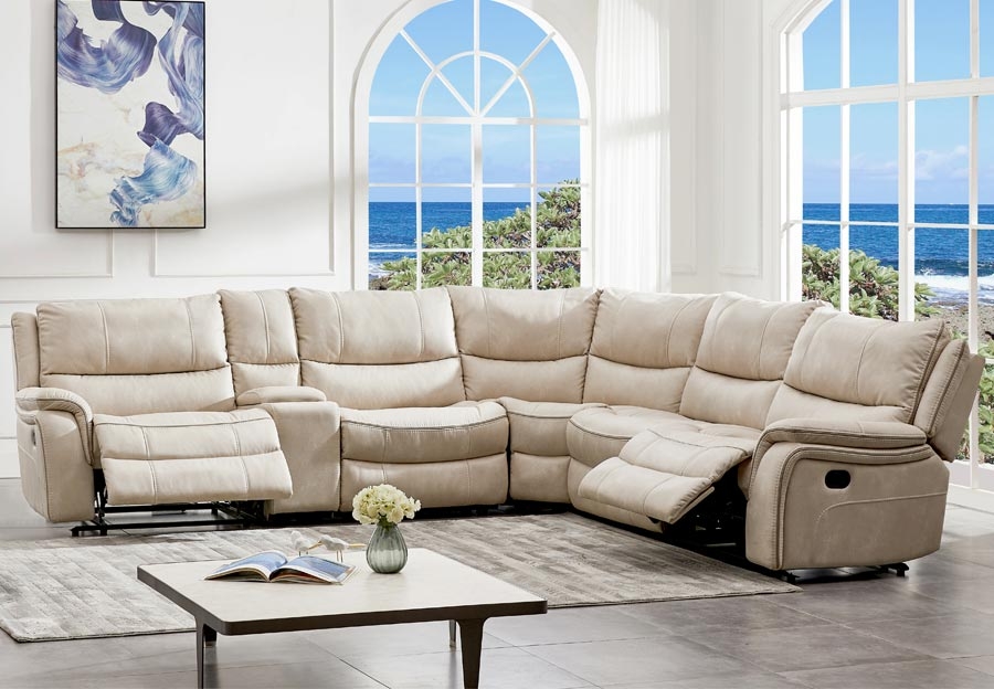 Reclining Sectional: Dual Recliners Cream Reclining Sectional Sofa