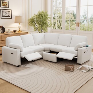 Reclining Sectional Sofa: USB Charging Sectional with Storage Drawer