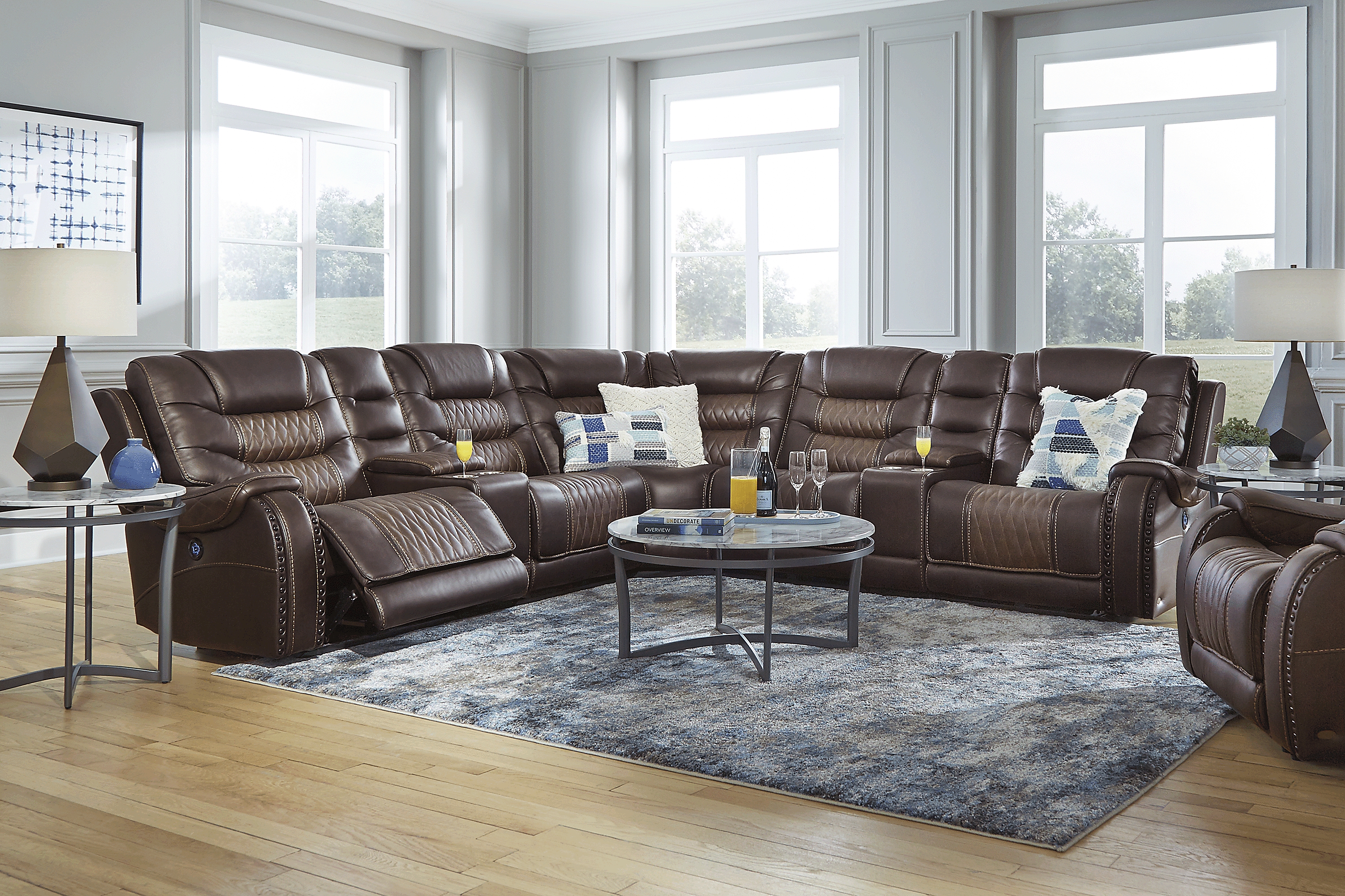 Reclining Sectional with Power Consoles and Modular Theater Seating