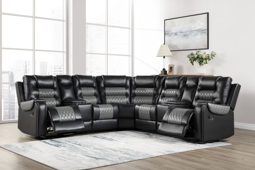 Reclining Sectional with Two Tone Upholstery and Black Grey Sofa