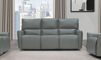 Reclining Sofa: Power Headrest Heather Grey Power Reclining Sofa
