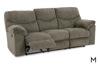 Reclining Sofa: Rolled Arms Putty Reclining Sofa with Manual Lever