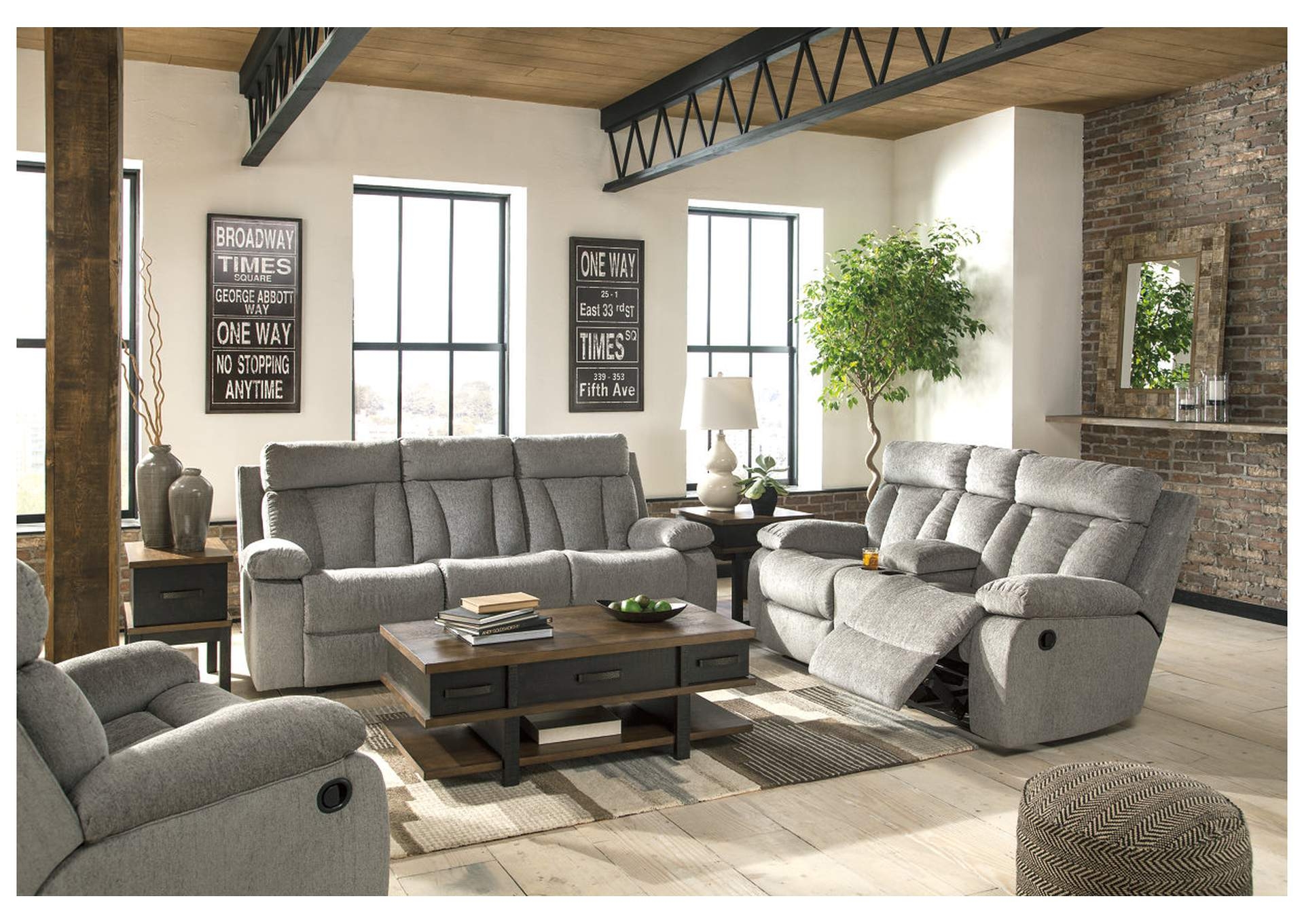 Reclining Sofa Set: Heather Grey Fabric Manual Reclining Set