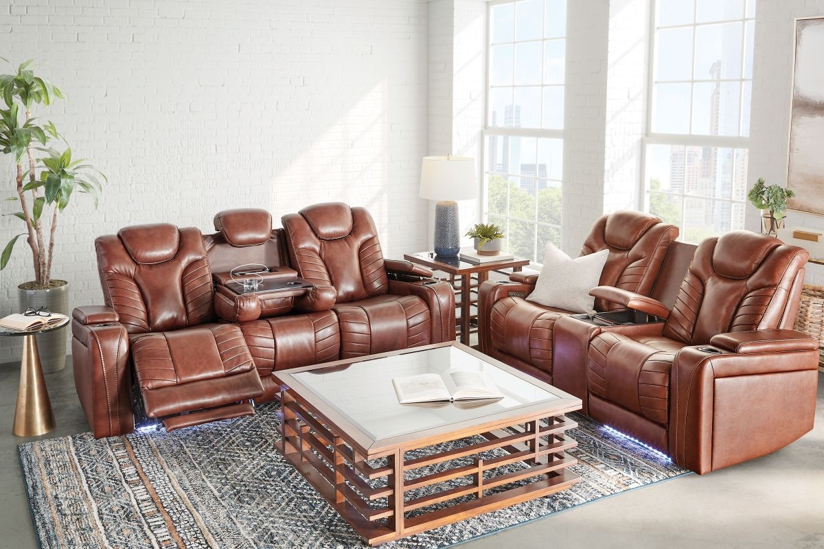 Reclining Sofa Set with Blue LED Lighting Theater Seating