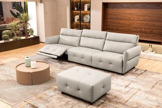 Reclining Sofa: Tufted Leather-Look Modern Grey Reclining Sofa