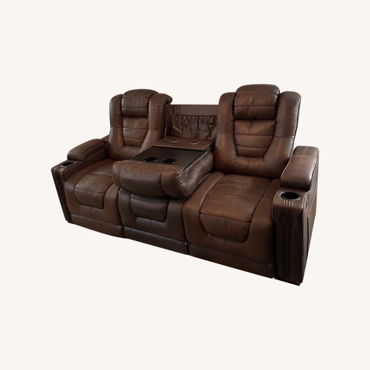 Reclining Sofa with Fold Down Console and Home Theater Seating