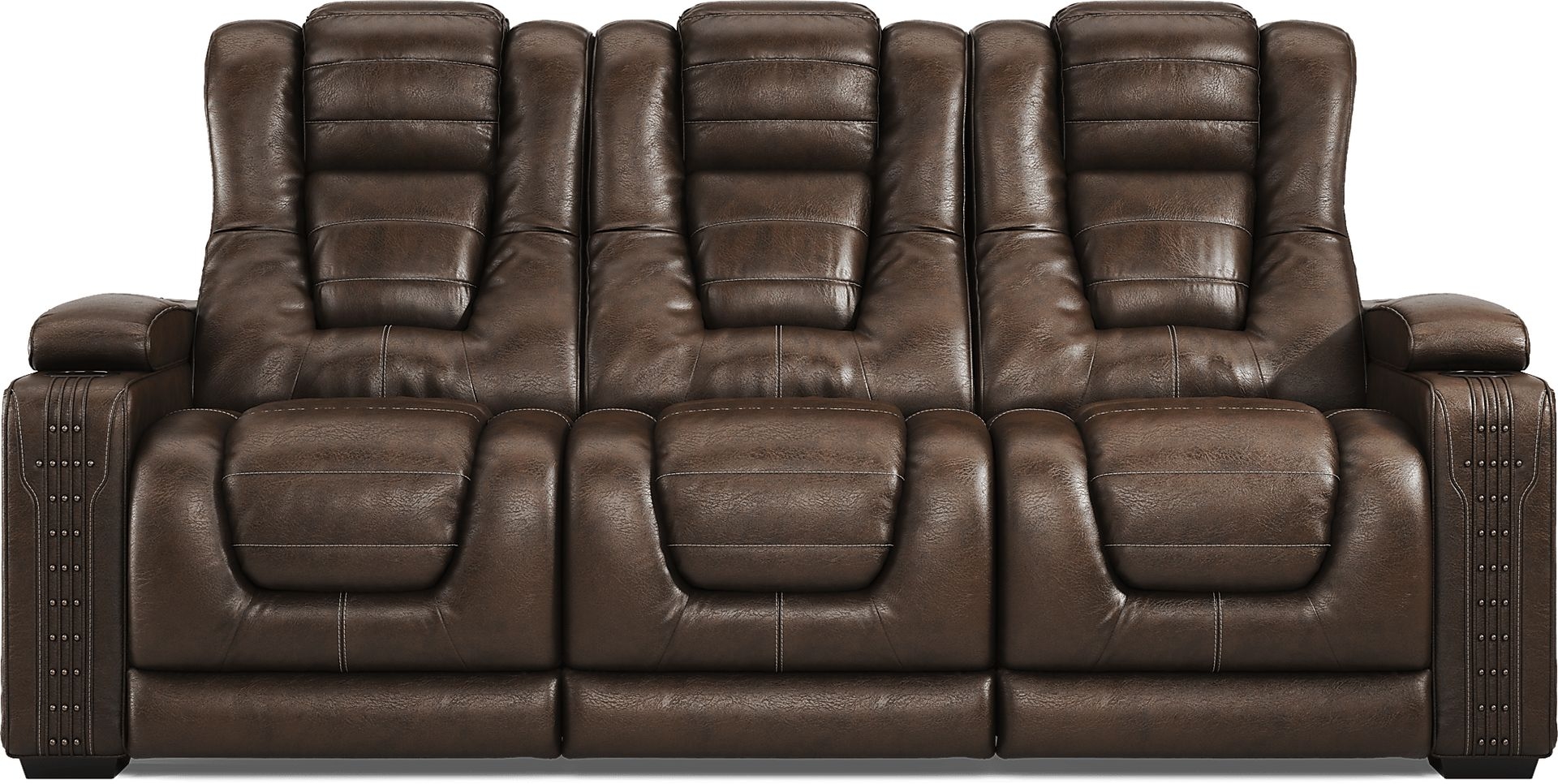 Reclining Sofa with Nailhead Trim and Brown Leather Power Recliner