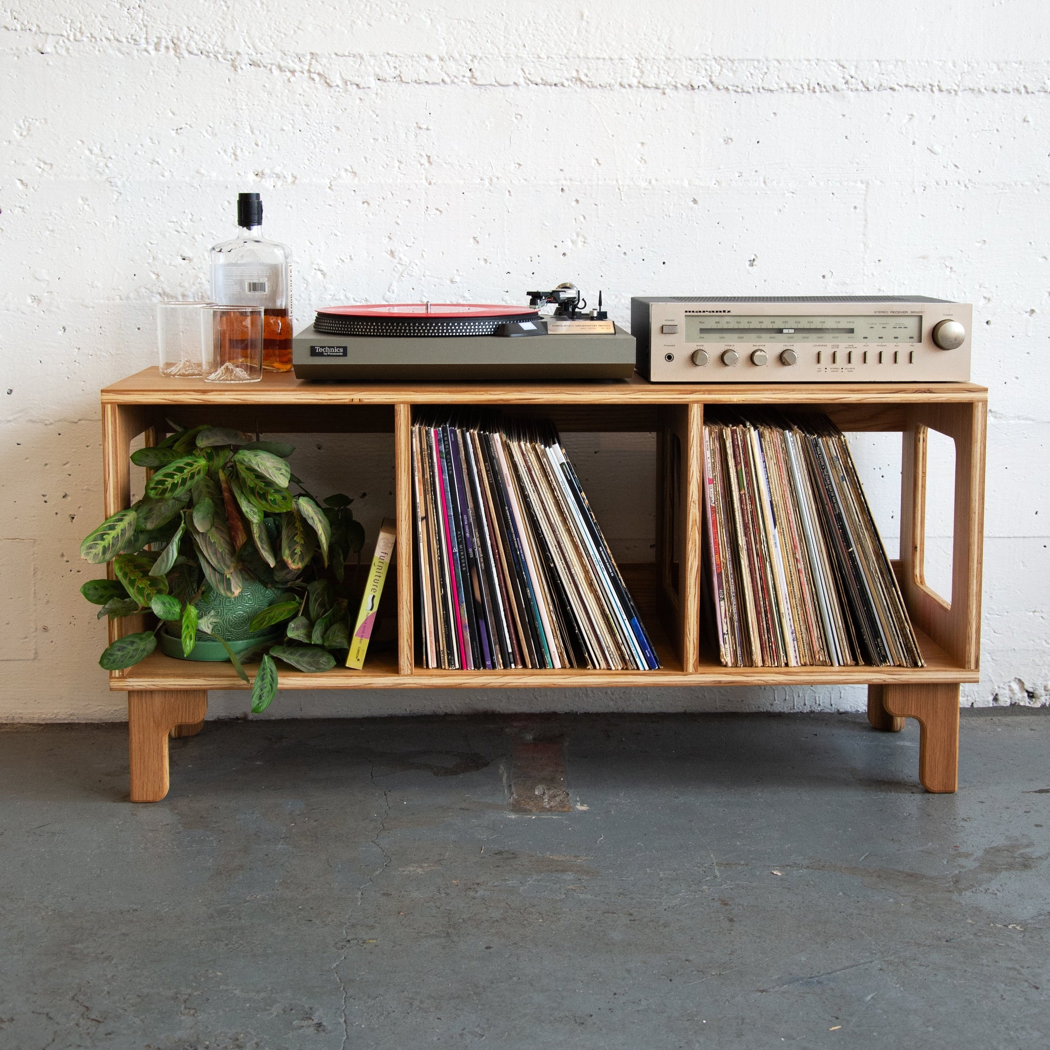 Record Console Exposed Plywood Edges Three Bay Stand
