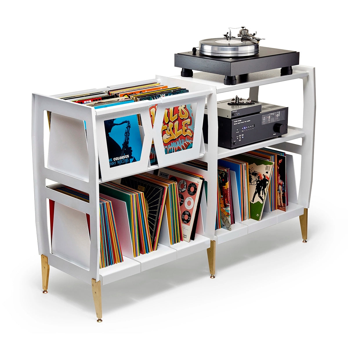 Record Console Flip Through Bins Tapered Gold Legs