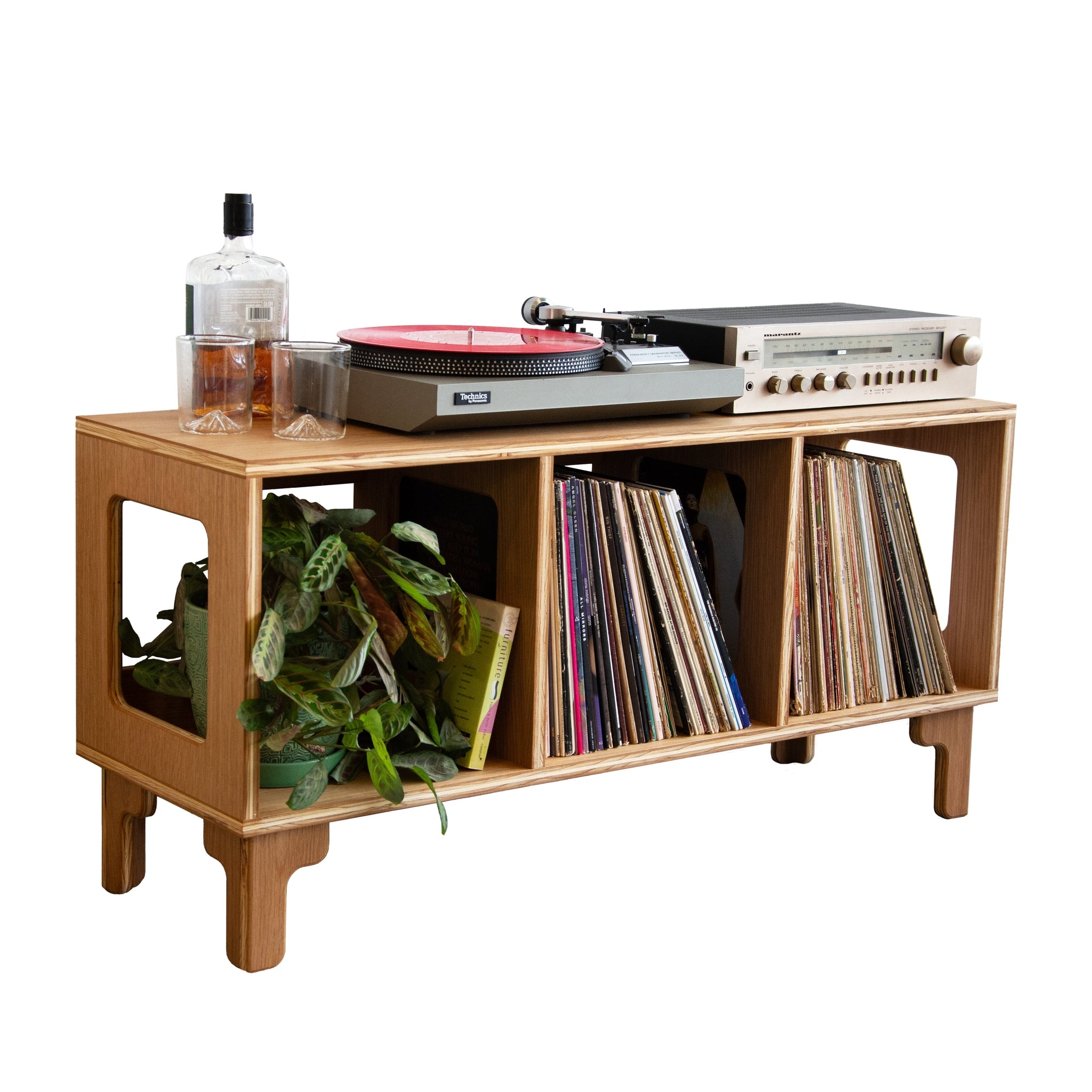 Record Console Side Cut Outs Profiled Legs White Oak
