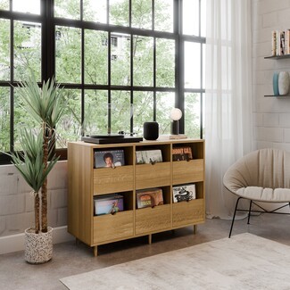 Record Credenza with Front Facing Record Bins for Vinyl Storage