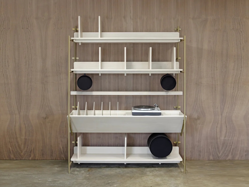 Record Credenza with Integrated Speakers for Vinyl Record Wall Storage